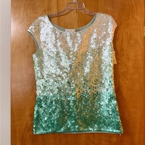 Escada Vintage Sequins Color Block Ombré Green Top NWT Bergdorf Goodman 44 READ